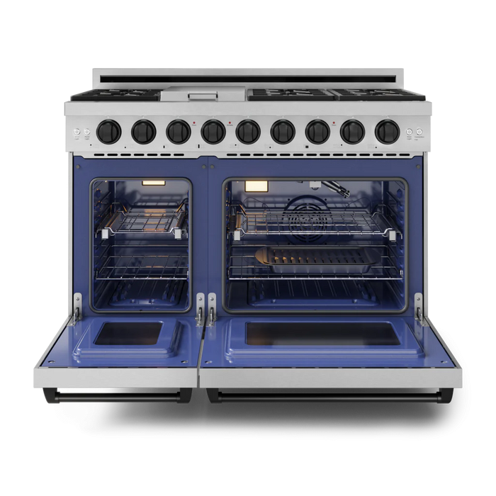 Gordon Ramsay by THOR Kitchen 48" 6.8 cu. ft. Professional Natural Gas Range in Stainless Steel with Black Accents, RSG48E-BLK