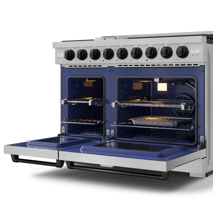 Gordon Ramsay by THOR Kitchen 48" 6.8 cu. ft. Professional Natural Gas Range in Stainless Steel with Black Accents, RSG48E-BLK