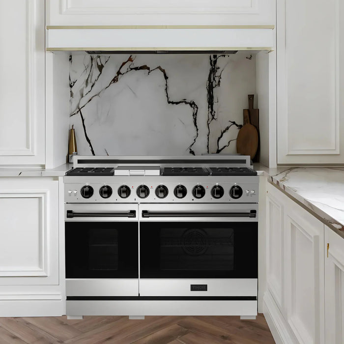 Gordon Ramsay by THOR Kitchen Package - 48" Gas Range, 30" Refrigerator with Ice Maker and Dishwasher in Stainless Steel with Black Accents, AP-RSG48ELP-BLK-1