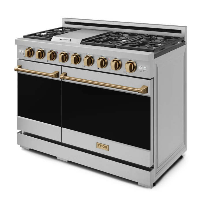 Gordon Ramsay by THOR Kitchen 48" 6.8 cu. ft. Professional Propane Gas Range in Stainless Steel with Bronze Accents, RSG48ELP-BRZ
