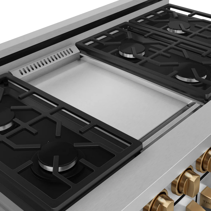 Gordon Ramsay by THOR Kitchen 48" 6.8 cu. ft. Professional Propane Gas Range in Stainless Steel with Bronze Accents, RSG48ELP-BRZ