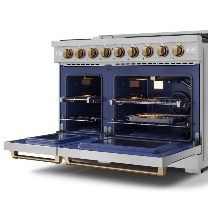 Gordon Ramsay by THOR Kitchen 48" 6.8 cu. ft. Professional Propane Gas Range in Stainless Steel with Bronze Accents, RSG48ELP-BRZ