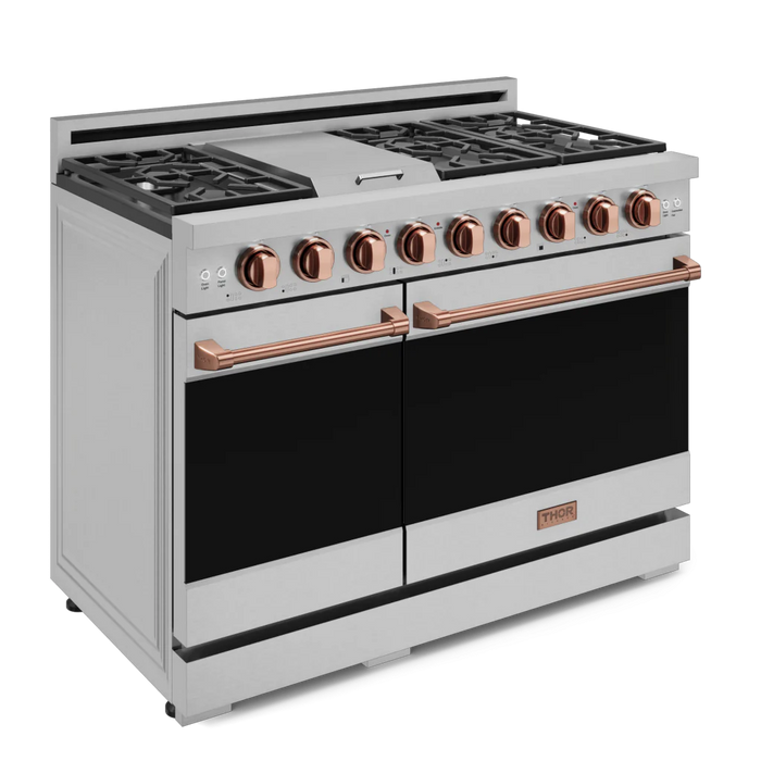 Gordon Ramsay by THOR Kitchen 48" 6.8 cu. ft. Professional Natural Gas Range in Stainless Steel with Rose Gold Accents, RSG48E-RSG