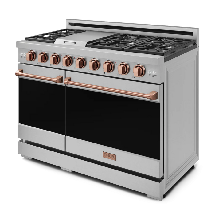 Gordon Ramsay by THOR Kitchen Package - 48" Gas Range, 36" Refrigerator with Ice Maker and Dishwasher in Stainless Steel with Rose Gold Accents, AP-RSG48E-RSG-2