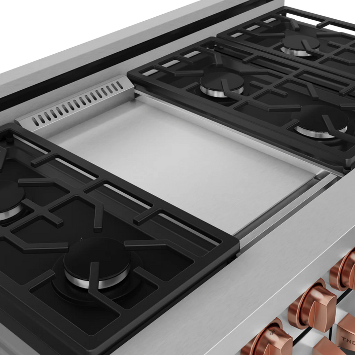 Gordon Ramsay by THOR Kitchen 48" 6.8 cu. ft. Professional Natural Gas Range in Stainless Steel with Rose Gold Accents, RSG48E-RSG