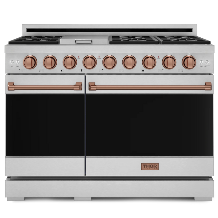 Gordon Ramsay by THOR Kitchen 48" 6.8 cu. ft. Professional Natural Gas Range in Stainless Steel with Rose Gold Accents, RSG48E-RSG