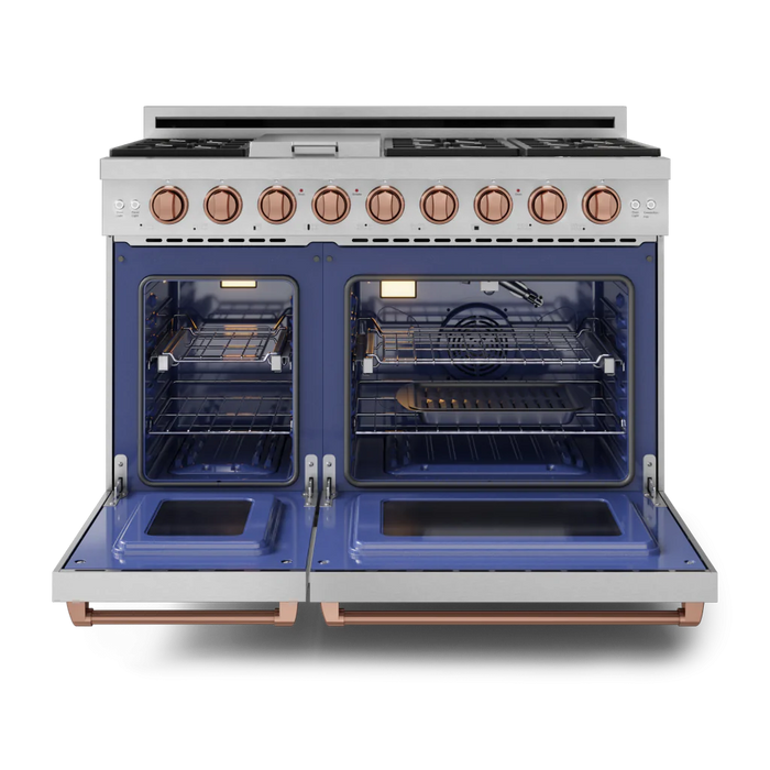 Gordon Ramsay by THOR Kitchen 48" 6.8 cu. ft. Professional Natural Gas Range in Stainless Steel with Rose Gold Accents, RSG48E-RSG
