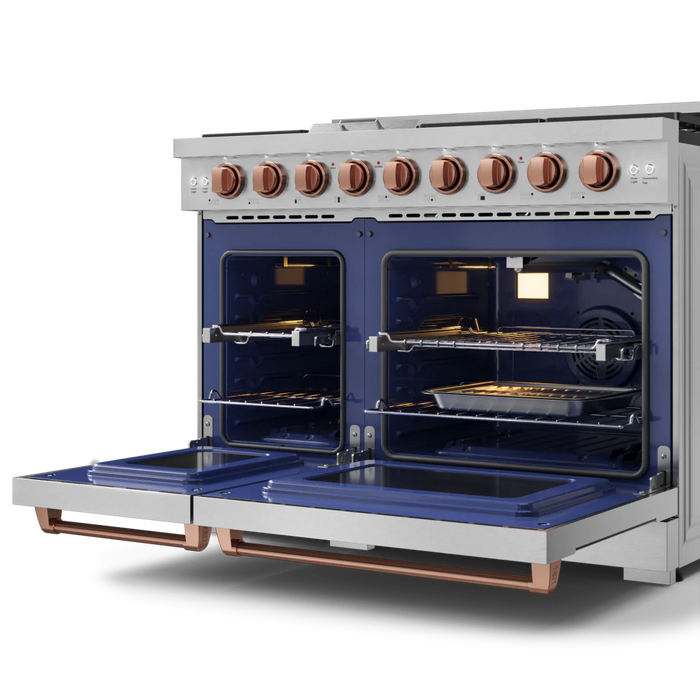 Gordon Ramsay by THOR Kitchen 48" 6.8 cu. ft. Professional Natural Gas Range in Stainless Steel with Rose Gold Accents, RSG48E-RSG