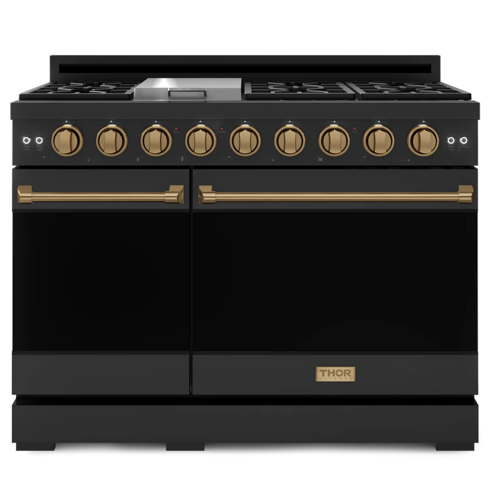 Gordon Ramsay by THOR Kitchen Package - 48" Gas Range, 36" Refrigerator with Ice Maker and Dishwasher in Black Matte with Bronze Accents, AP-RSG48EBLP-BRZ-2