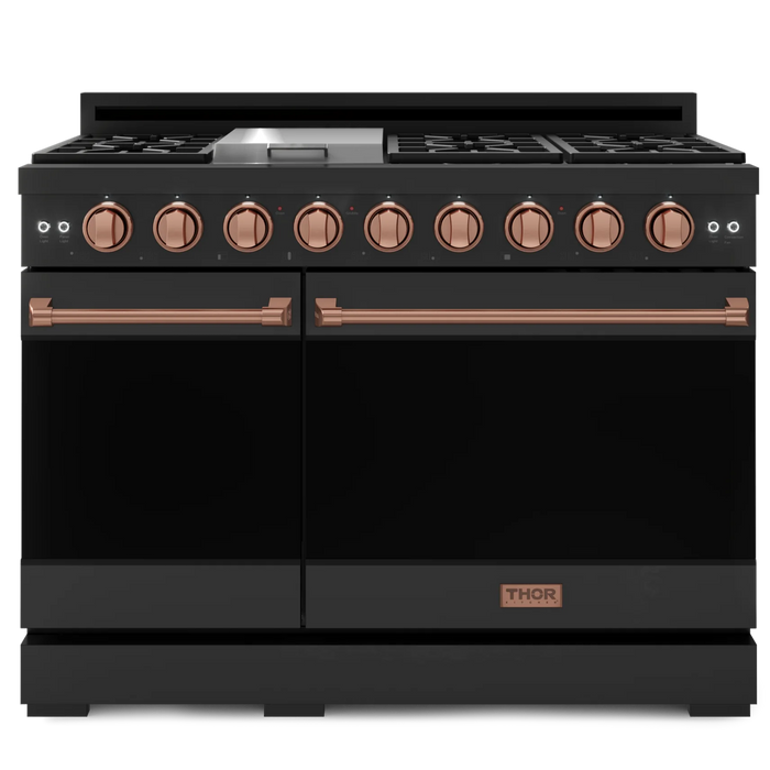 Gordon Ramsay by THOR Kitchen Package - 48" Gas Range, 36" Refrigerator with Ice Maker and Dishwasher in Black Matte with Rose Gold Accents, AP-RSG48EBLP-RSG-2