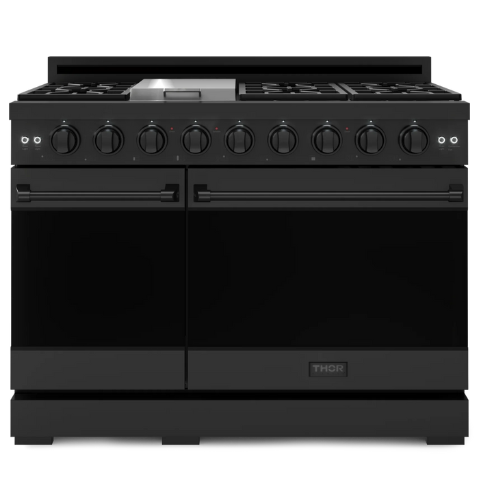 Gordon Ramsay by THOR Kitchen Package - 48" Gas Range, 36" Refrigerator with Ice Maker and Dishwasher in Black Matte with Black Accents, AP-RSG48EB-2