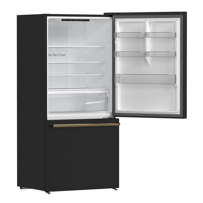 Forno Espresso Package - 30" Electric Range, Range Hood and Refrigerator in Black with Antique Brass Handles, FBDL-001-02US