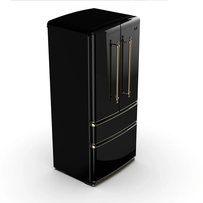 FORNO Espresso Luigi 33" 18 cu. ft. French Door Refrigerator in Black with Antique Brass Handles, FFFFD1791-33BLK
