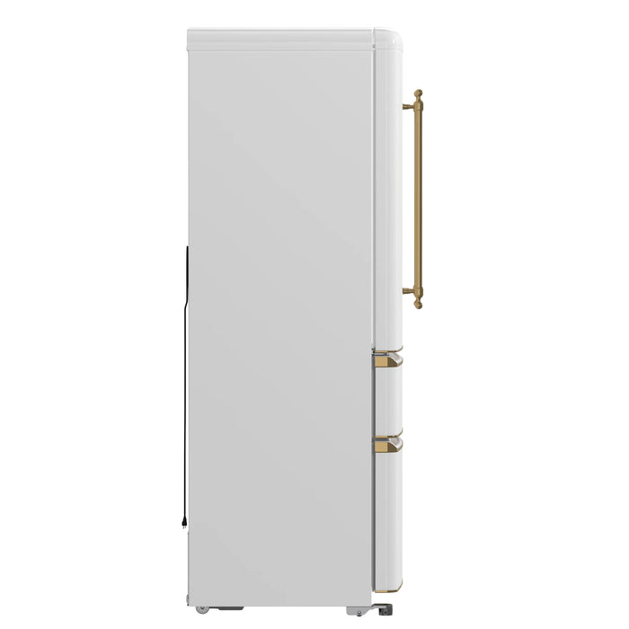 FORNO Espresso Luigi 33" 18 cu. ft. French Door Refrigerator in White with Antique Brass Handles, FFFFD1791-33WHT