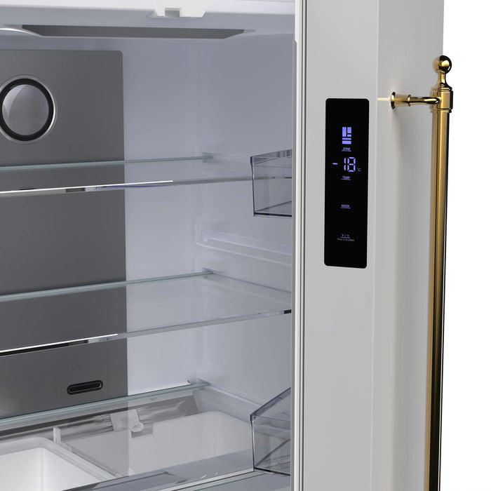 FORNO Espresso Luigi 33" 18 cu. ft. French Door Refrigerator in White with Antique Brass Handles, FFFFD1791-33WHT