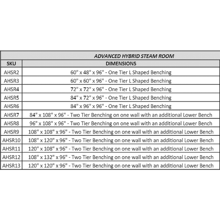 Scandia Advanced Hybrid Steam Room - Dimensions: 60" x 60" x 96"