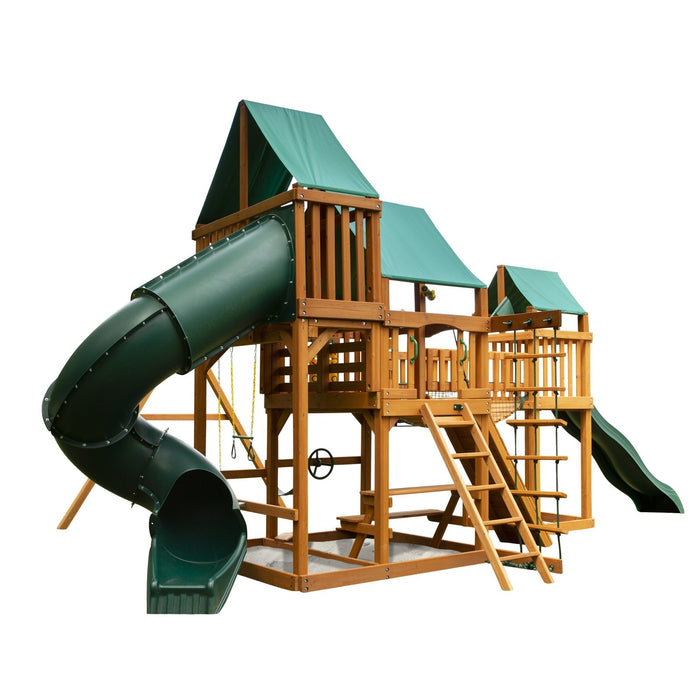 Gorilla Playsets Treasure Trove w/ Amber Posts and Deluxe Green Vinyl Canopy