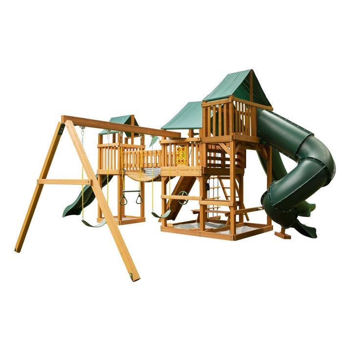 Gorilla Playsets Treasure Trove II w/ Amber Posts and Deluxe Green Vinyl Canopy