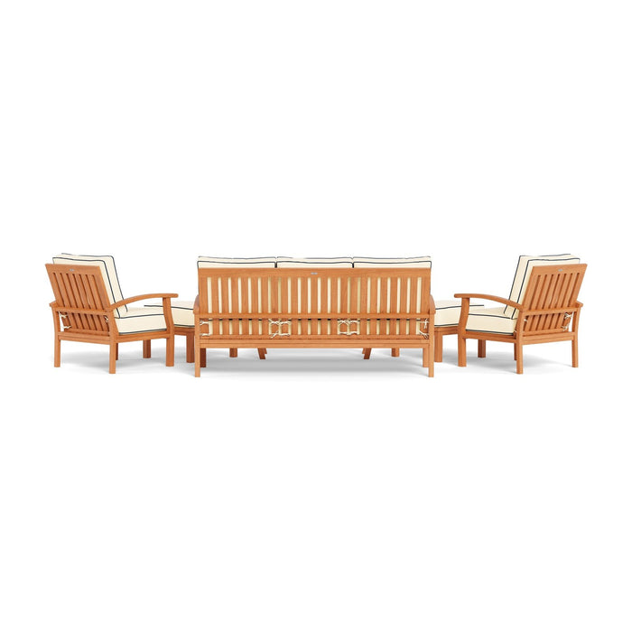 Tortuga Outdoor 6Pc Indonesian Teak Sofa Set - 1 Sofa, 2 Club Chairs, 1 Coffee Table, 2 Ottomans - Sunbrella Canvas Natural