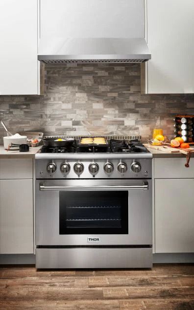 Thor Kitchen Package - 36" Gas Range, Range Hood, Microwave, Refrigerator, Dishwasher, Wine Cooler, AP-TRG3601-C-6