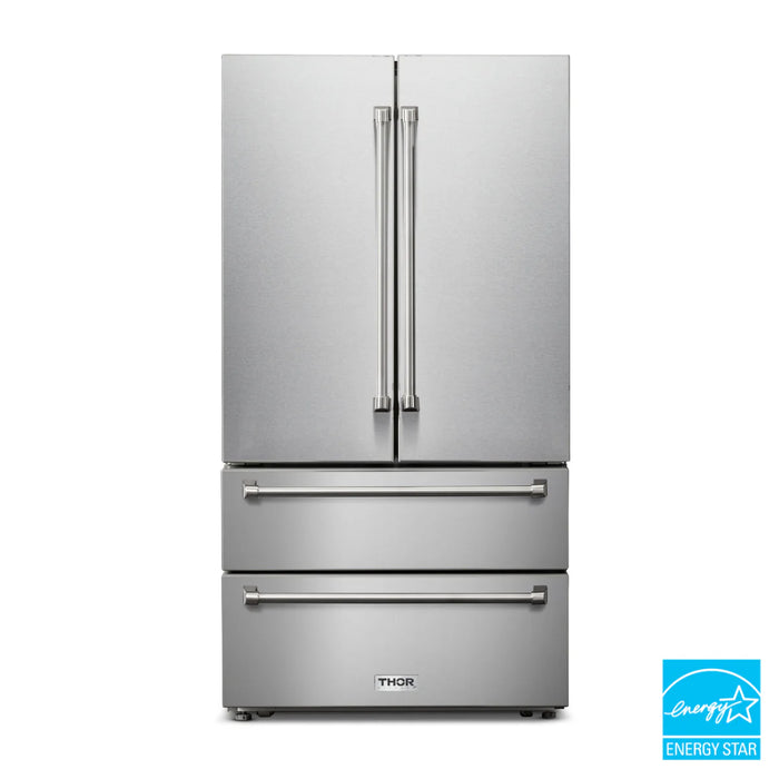 Thor Kitchen Package - 30 In. Propane Gas Range, Range Hood, Microwave Drawer, Refrigerator, Dishwasher, Wine Cooler, AP-TRG3001LP-W-6