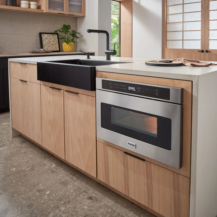 Thor Kitchen Package - 30 In. Propane Gas Range, Range Hood, Microwave Drawer, Refrigerator with Water and Ice Dispenser, Dishwasher, AP-TRG3001LP-13