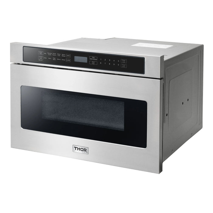 Thor Kitchen Package - 48" Gas Range, Range Hood, Refrigerator with Water and Ice Dispenser, Dishwasher, Microwave, Wine Cooler, AP-HRG4808U-W-10