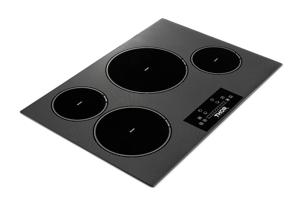 Thor Kitchen Package - 30" Induction Cooktop, Range Hood, Refrigerator with Water and Ice Dispenser, Dishwasher, Wine Cooler, AP-TIH30-W-8