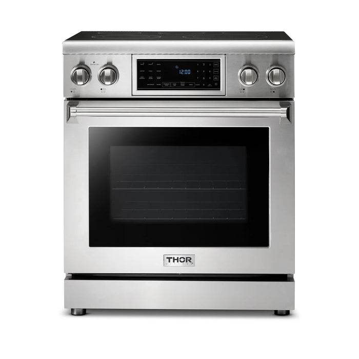 Thor Kitchen Package - 30" Electric Range, Microwave, Refrigerator with Water and Ice Dispenser, Dishwasher, AP-TRE3001-12