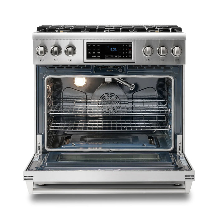 Thor Kitchen Package - 36" Gas Range, Range Hood, Microwave, Refrigerator, Dishwasher, Wine Cooler, AP-TRG3601LP-W-6