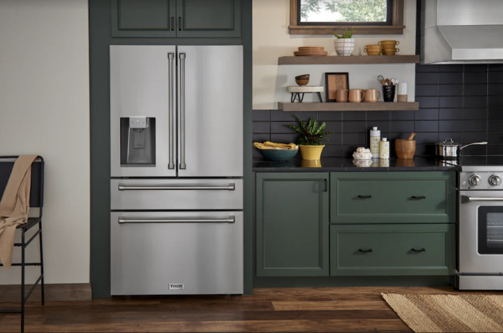 Thor Kitchen Package - 30" Electric Range, Range Hood, Refrigerator with Water and Ice Dispenser, Dishwasher, AP-HRE3001-10