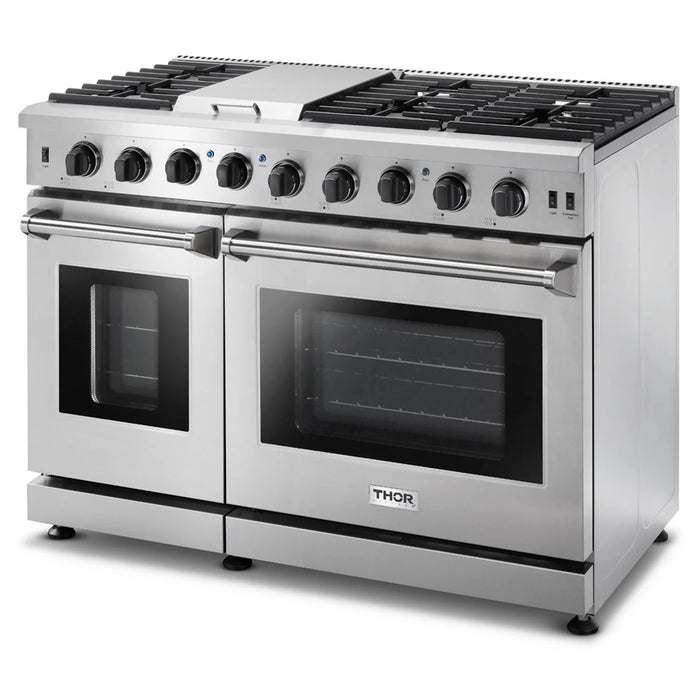 Thor Kitchen Package - 48" Gas Range, Range Hood, Dishwasher, Refrigerator with Water and Ice Dispenser, Microwave, AP-LRG4807U-W-9