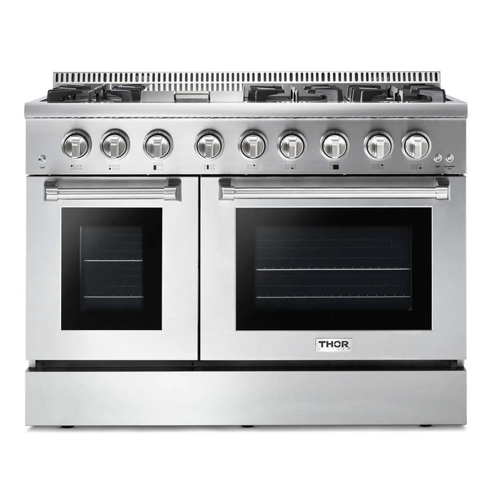 Thor Kitchen Package - 48" Dual Fuel Range, Range Hood, Refrigerator, Dishwasher, Microwave, Wine Cooler, AP-HRD4803U-W-10