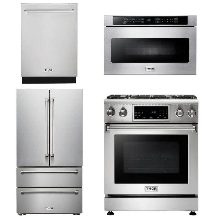 Thor Kitchen Package - 30" Propane Gas Range, Microwave, Refrigerator, Dishwasher, AP-TRG3001LP-6