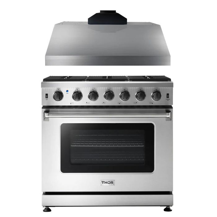 Thor Kitchen Package - 36" Gas Range, Range Hood, AP-LRG3601U-C