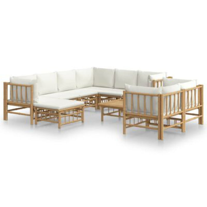 vidaXL 10-Piece Outdoor Lounge Set: Cream White with Bamboo Frame