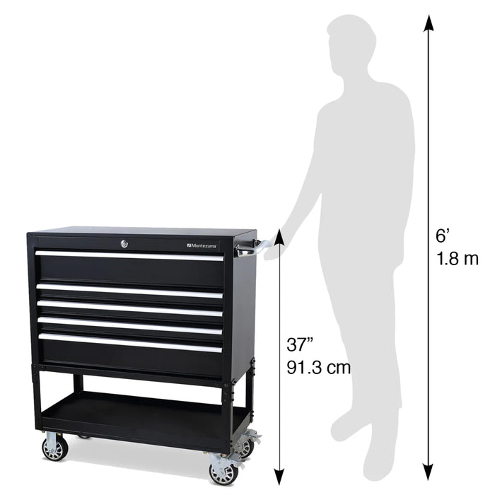 Steel Montezuma Utility Cart with 5 drawers, measuring 36" x 18"