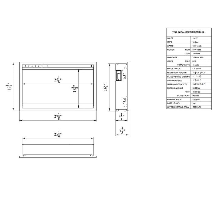 Remii 26" Extra Slim Electric Fireplace - 4" Depth, WiFi, 3-Speed Motor