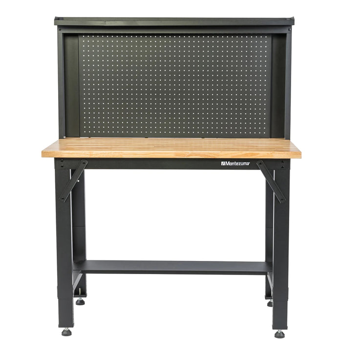 Montezuma 48" Steel Workbench with Adjustable Height and Pegboard Back Wall