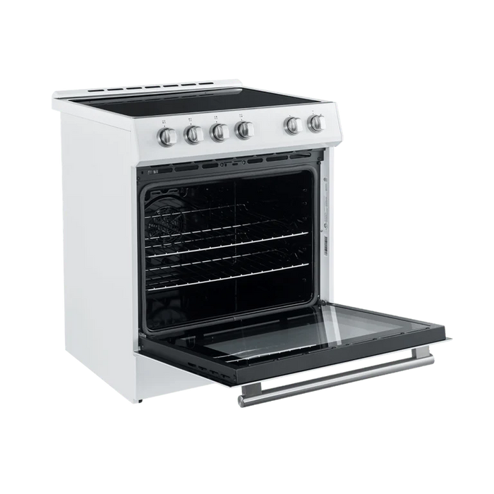 Forno Espresso Package - 30" Electric Range and Refrigerator in White with Antique Brass Handles, AP-FFSEL6012-30WHT-A-A12