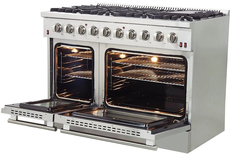 Forno Appliance Package - 48" Gas Range, Range Hood, 36" Refrigerator, Dishwasher, Microwave Drawer, Wine Cooler, AP-FFSGS6244-48-19