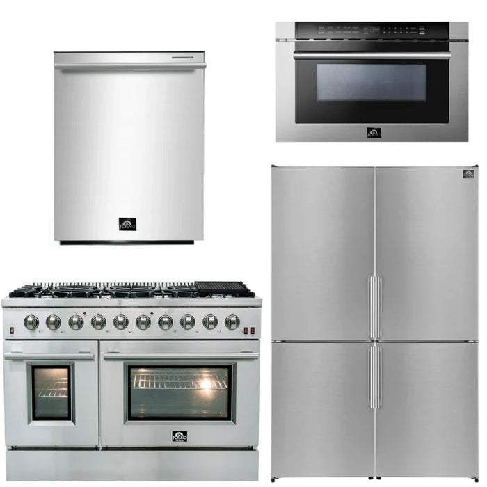 Forno Appliance Package - 48" Gas Range, Dishwasher, 48" Refrigerator, Microwave Drawer, AP-FFSGS6244-48-12