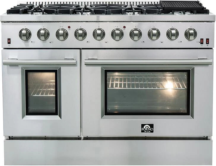 Forno Appliance Package - 48" Gas Range, Range Hood, 36" Refrigerator, Dishwasher, Microwave Drawer, Wine Cooler, AP-FFSGS6244-48-19