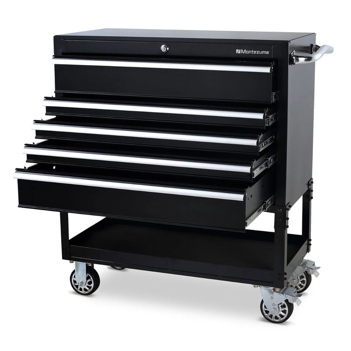 Steel Montezuma Utility Cart with 5 drawers, measuring 36" x 18"