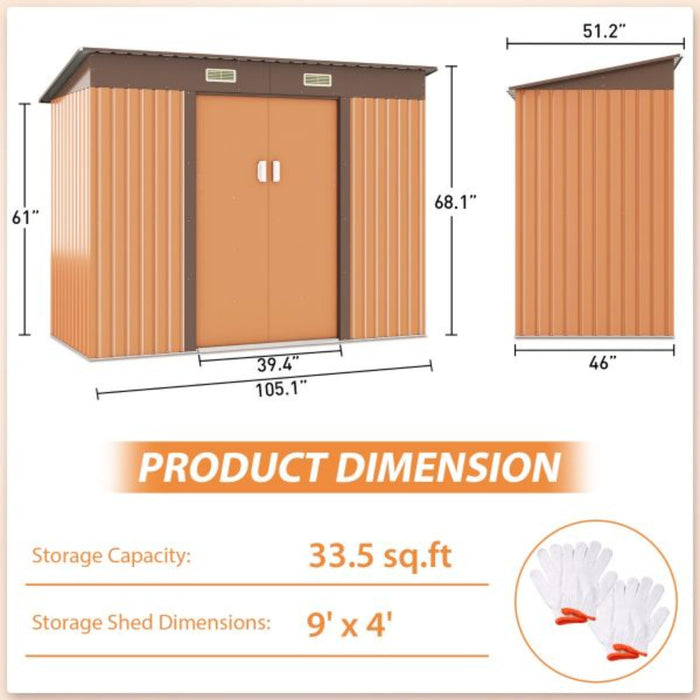 Jaxpety 4.2' x 9.1' Metal Storage Building Shed, Outdoor Garden Storage Shed for Backyard Lawn with Sliding Door, Available in 3 Colors