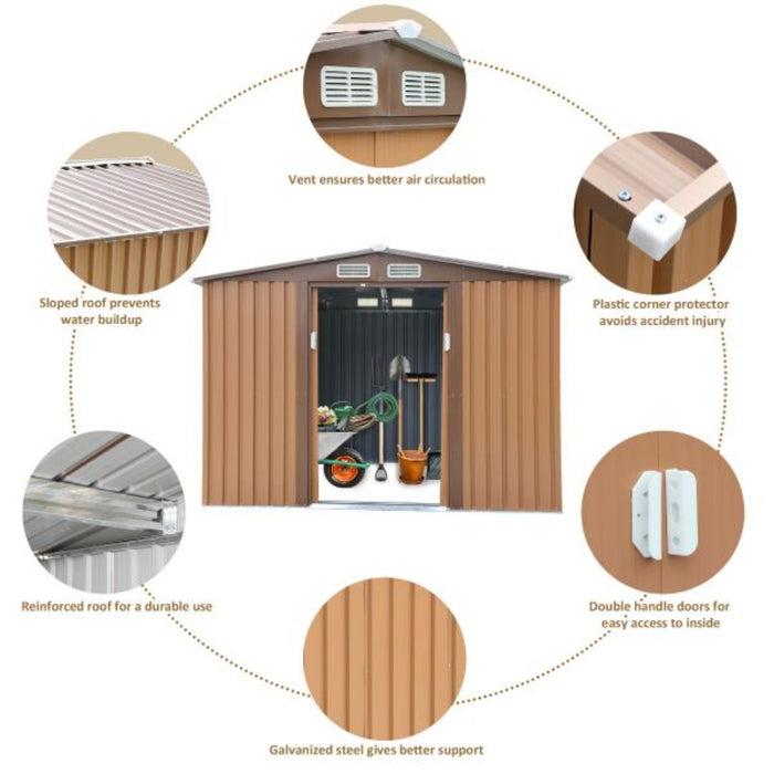 Jaxpety 8x6 ft Metal Shed for Outdoor Storage, Lawn Equipment House with Lockable Sliding Door