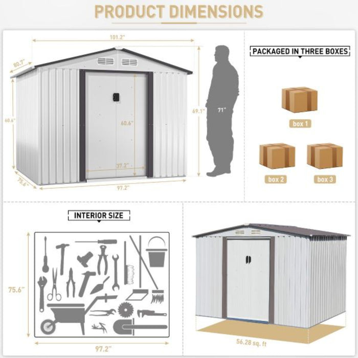 Jaxpety 8x6 ft Metal Shed for Outdoor Storage, Lawn Equipment House with Lockable Sliding Door