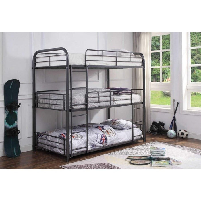 Gunmetal Metal Triple Bunk Bed - Twin | Homeroots 42x79x74