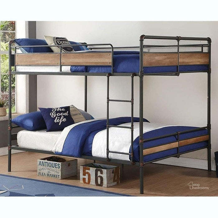 Hand Brushed Queen Over Queen Bunk Bed - 83" x 65" x 68" - Sandy