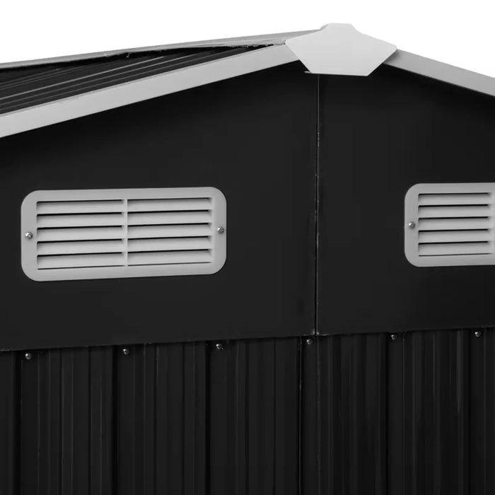 Jaxpety Charcoal Black Outdoor Metal Storage Shed, 8' x 12', with Sliding Doors for Backyard